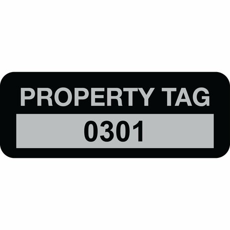 LUSTRE-CAL Property ID Label PROPERTY TAG5 Alum Black 2in x 0.75in  Serialized 0301-0400, 100PK 253740Ma1K0301